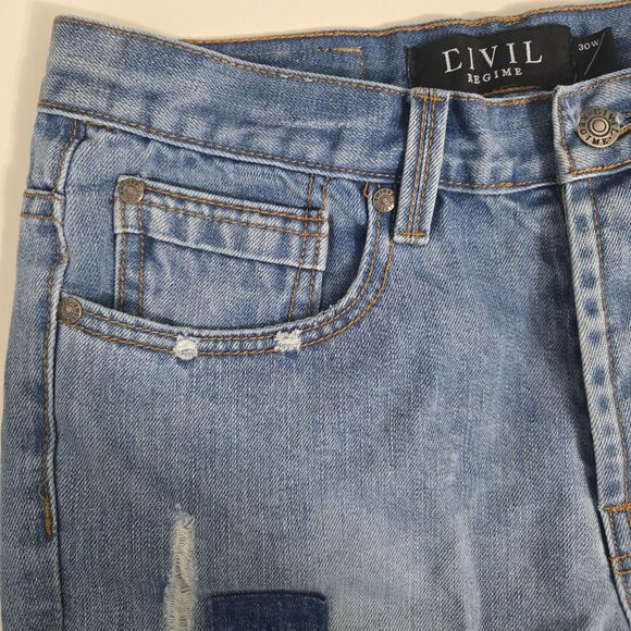 Civil Regime Distressed Denim Bermuda Shorts – 100% Cotton, Raw Hem, Size W30 - Picture 10 of 16
